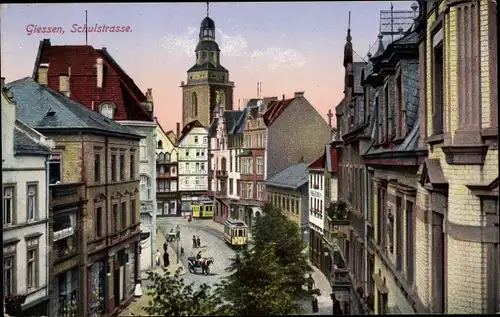 Ak Gießen an der Lahn Hessen, Schulstraße, Kirchturm