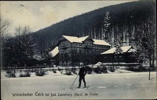 Ak Bad Lauterberg im Harz, Wiesenbeeker Teich, Skiläufer, Winter