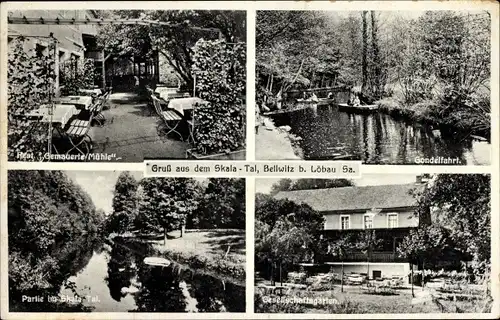 Ak Bellwitz Löbau in Sachsen, Restaurant Gemauerte Mühle, GOndelfahrt, Gesellschaftsgarten