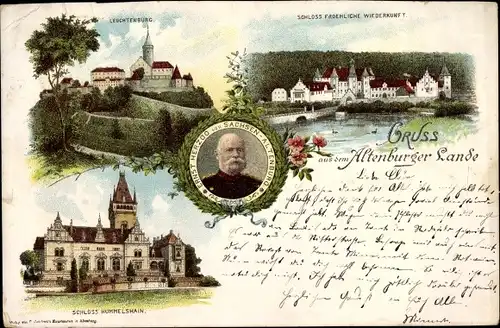 Litho Hummelshain in Thüringen, Ernst Herzog von Sachsen Altenburg, Schloss, Leuchtenburg