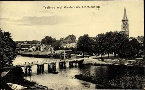 Ak Doetinchem Gelderland, Yselbrug met Gasfabriek