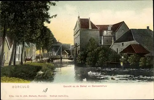 Ak Borculo Gelderland, Gezicht op de Berkel en Gemeentehuis