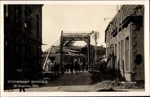 Ak Borculo Berkelland Gelderland, Marktstraat, Stormramp 1925, Zerstörungen der Sturmkatastrophe