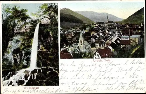 Ak Bad Urach in der Schwäbischen Alb, Wasserfall, Totalansicht der Ortschaft