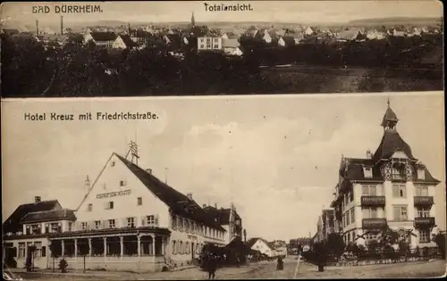 Ak Bad Dürrheim im Schwarzwald, Totalansicht, Hotel Kreuz mit Friedrichstraße