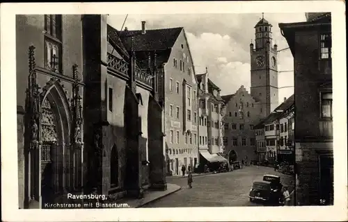 Ak Ravensburg in Württemberg Oberschwaben, Kirchstraße mit Blaserturm