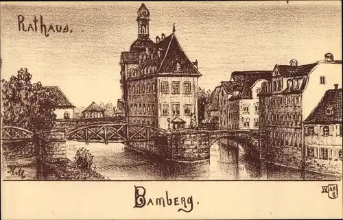 Künstler Ak Bamberg in Oberfranken, Brücke am Rathaus