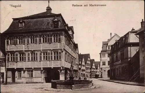 Ak Nagold im Schwarzwald, Rathaus mit Marktstraße