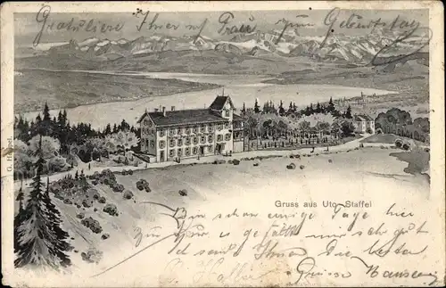 Litho Zürich Stadt Schweiz, Uetliberg, Hotel Uro Staffel