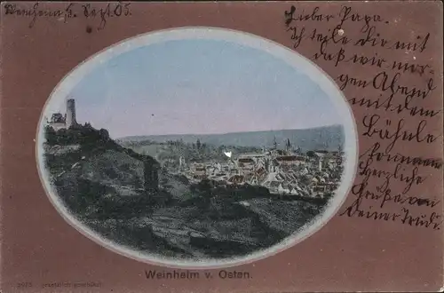 Passepartout Ak Weinheim an der Bergstraße Baden, Ort v. Osten gesehen, Burg
