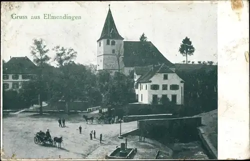 Ak Ellmendingen Keltern in Baden, Kirche, Marktplatz