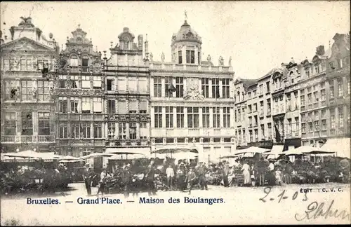 Ak Bruxelles Brüssel, Grand Place, Maison des Boulangers, Markt