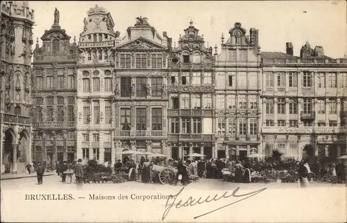 Ak Bruxelles Brüssel, Maisons des Corporations, Markt