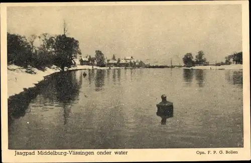 Ak Vlissingen Zeeland Niederlande, Jaagdpad Middelburg-Vlissingen onder water