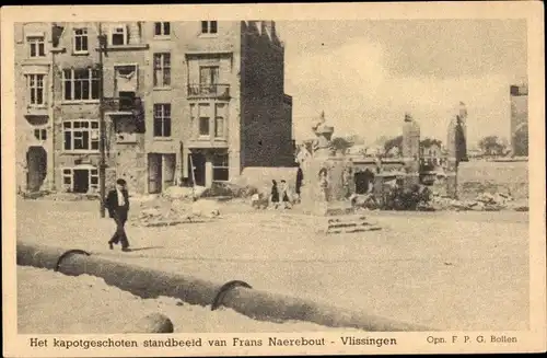 Ak Vlissingen Zeeland Niederlande, Het kapotgeschoten standbeeld van Frans Naerebout