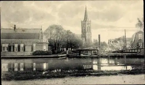 Ak Aalsmeer Nordholland, Teilansicht, Kanal, Kirche