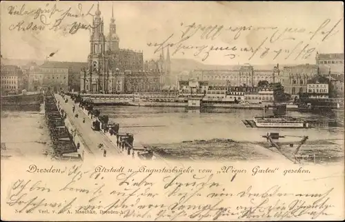 Ak Dresden Altstadt,, Altstadt und Augustusbrücke, vom Wiener Garten aus