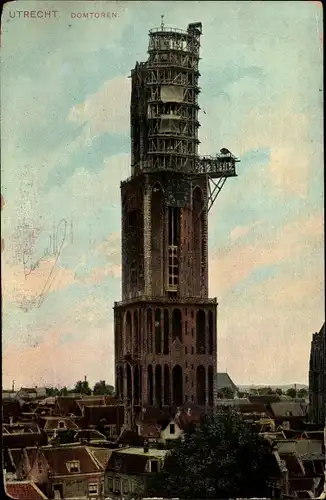 Ak Utrecht Niederlande, Domtoren, Turm, Baugerüst