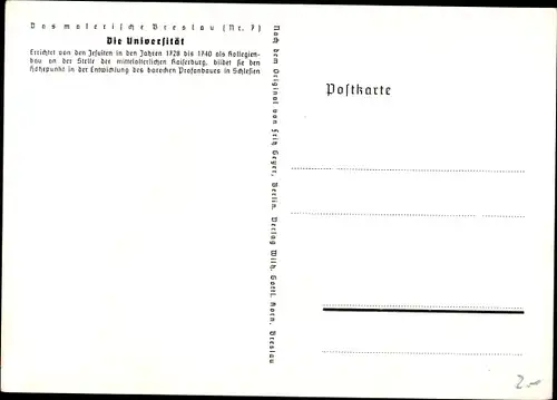 Künstler Ak Geyer, F., Breslau Schlesien, Blick auf die Universität