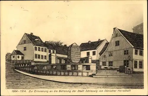 Ak Schleswig, Ortspartie mit Denkmal, Befreiung der Stadt von Dänen