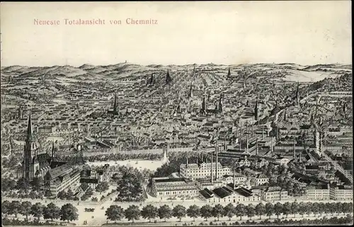 Ak Chemnitz in Sachsen, Totalansicht von der Stadt