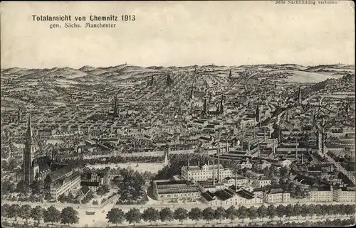 Ak Chemnitz Sachsen, Totalansicht 1913