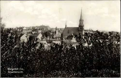 Ak Burgstädt in Sachsen, Panorama, Kirche