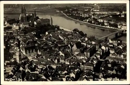 Ak Meißen in Sachsen, Fliegeraufnahme, Panoramablick auf die Stadt