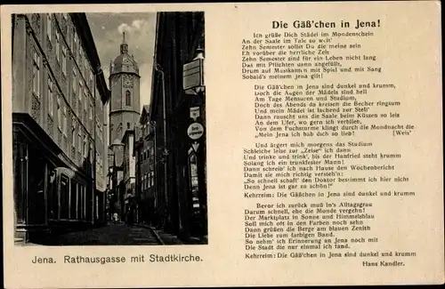Ak Jena in Thüringen, Rathausgasse und Stadtkirche, Gedicht