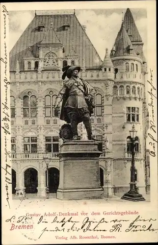 Ak Hansestadt Bremen, Gustav-Adolf-Denkmal vor dem Gerichtsgebäude