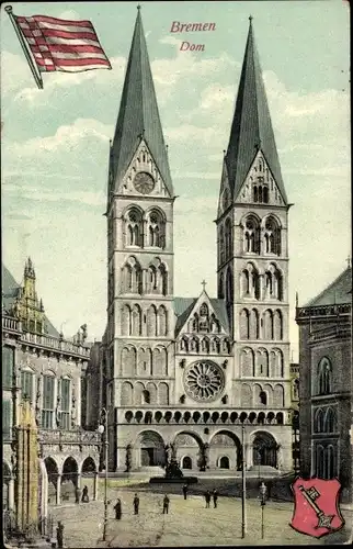 Ak Hansestadt Bremen, Dom, Fahne, Wappen