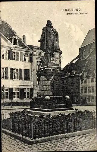 Ak Stralsund in Vorpommern, Steinwich Denkmal