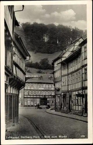 Ak Stolberg im Harz, Blick zum Markt, Fachwerkhäuser