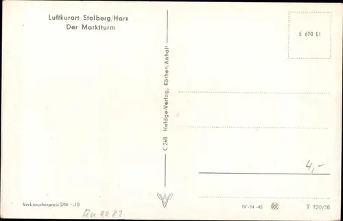 Ak Stolberg im Harz, Marktturm