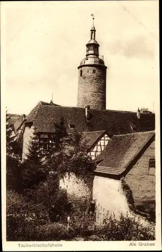 Ak Tauberbischofsheim in Baden, Am Graben, Turm