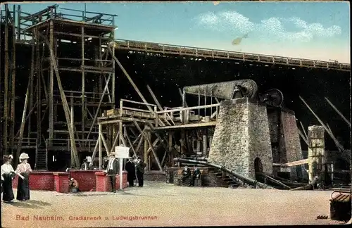 Ak Bad Nauheim in Hessen, Gradierwerk und Ludwigsbrunnen, Kran