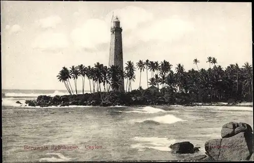 Ak Sri Lanka Ceylon, View of the Beruwala Lighthouse, Leuchtturm, Palmen