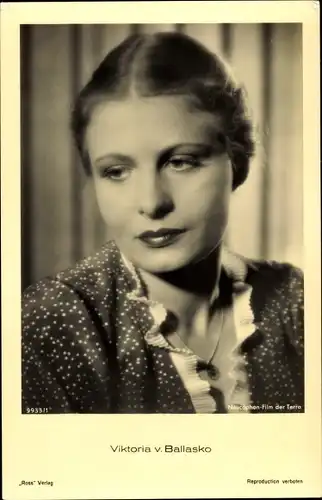 Ak Schauspielerin Viktoria v. Ballasko, Portrait, Ross Verlag 9933/1