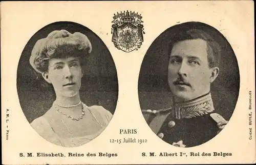 Wappen Ak S.M. Elisabeth, Reine des Belges, S.M. Albert I., Roi des Belges