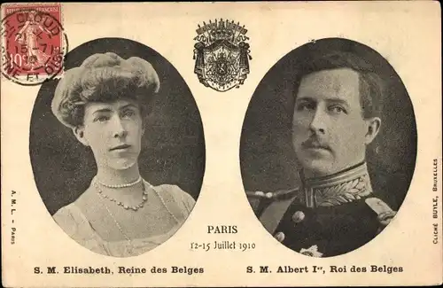 Wappen Ak S.M. Elisabeth, Reine des Belges, S.M. Albert I., Roi des Belges