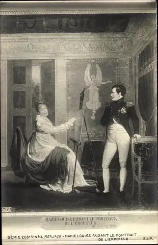 Künstler Ak Menjaud, Marie Louise faisant le Portrait de l'Empereur