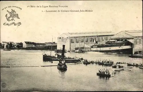 Ak Französisches Kriegsschiff, Lancement du Croiseur Cuirassé Jules Michelet