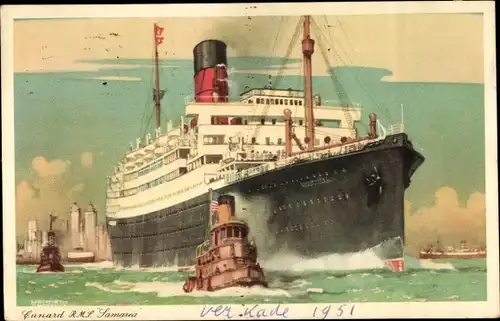 Künstler Ak Dampfer RMS Samaria, Cunard Line