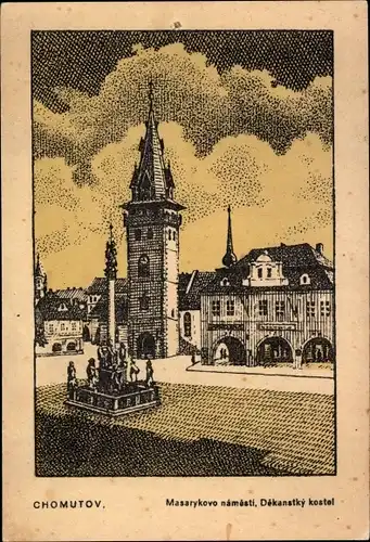 Ak Chomutov Komotau Region Aussig, Masarykovo namensti, Dekanstky kostel