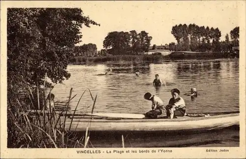 Ak Vincelles Yonne, La Plage et les bords de l'Yonne