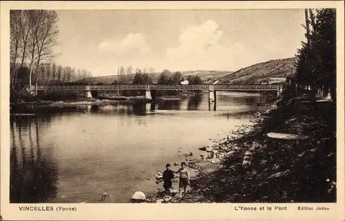 Ak Vincelles Yonne, l'Yonne et le Pont