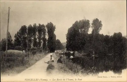 Ak Vincelles Yonne, Les bords de l'Yonne, le Pont