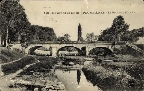 Ak Plombières lès Dijon Côte-d’Or, Le Pont sur l'Ouche