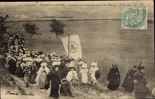 Ak Velars sur Ouche Côte-d’Or, Procession du Pelerinage de Notre Dame, d'Etang