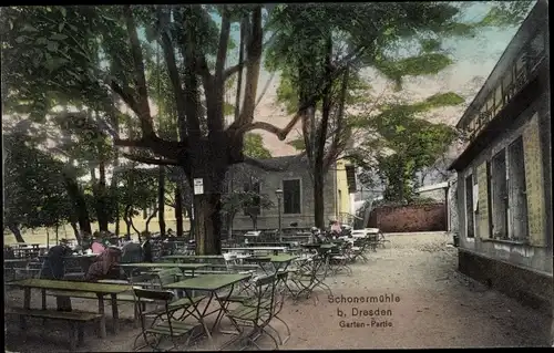 Ak Dresden Altstadt, Zschoner Mühle, Gartenpartie